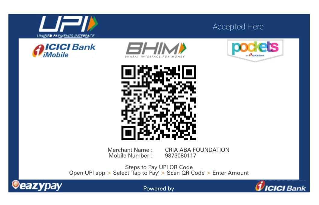 UPI QR code for CRIA ABA Foundation donations